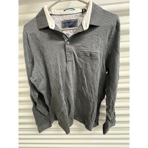 nTed Baker Mens Gray Long Sleeve Textured Cotton Polo Shirt FRUITPA